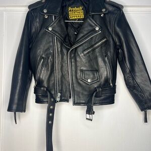Protech Leather Apparel size 12 Black Leather Motorcycle Jacket kids